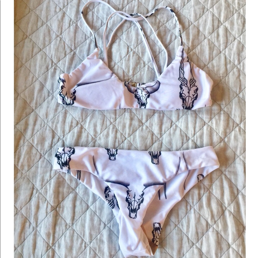 never worn white + black bull bikini